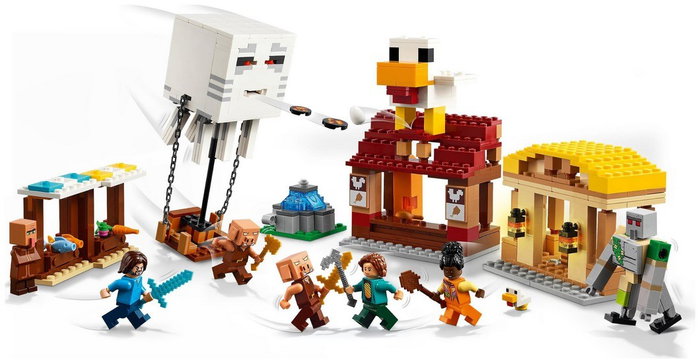 LEGO Minecraft 21273 El Ataque a la Aldea del Globo de Ghast, 555 piezas