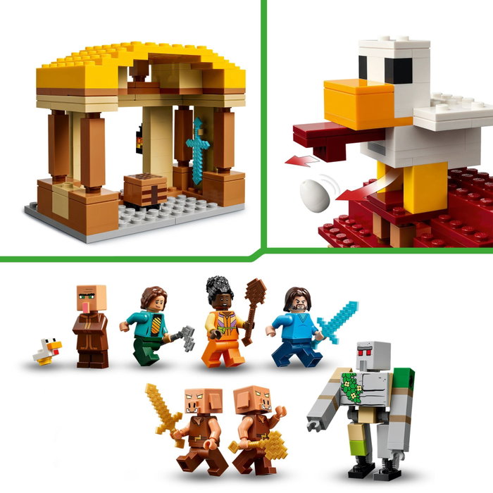 LEGO Minecraft 21273 El Ataque a la Aldea del Globo de Ghast, 555 piezas