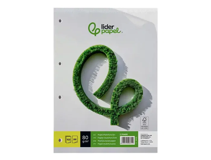 Liderpapel Papel A4 80g/m2 Liso 4 Taladros, 100 Hojas