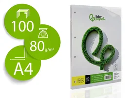 Liderpapel Papel A4 80g/m2 Liso 4 Taladros, 100 Hojas
