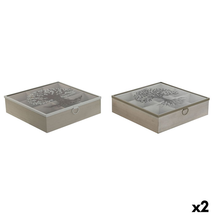 DKD Home Decor Caja de Infusiones MDF Árbol 24x24x6,5 Marrón/Beige (Pack de 2)ように