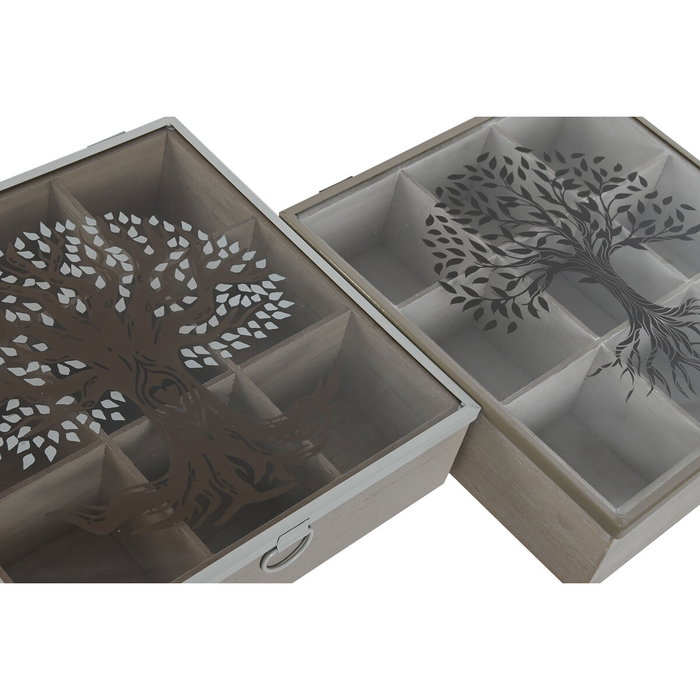 DKD Home Decor Caja de Infusiones MDF Árbol 24x24x6,5 Marrón/Beige (Pack de 2)ように