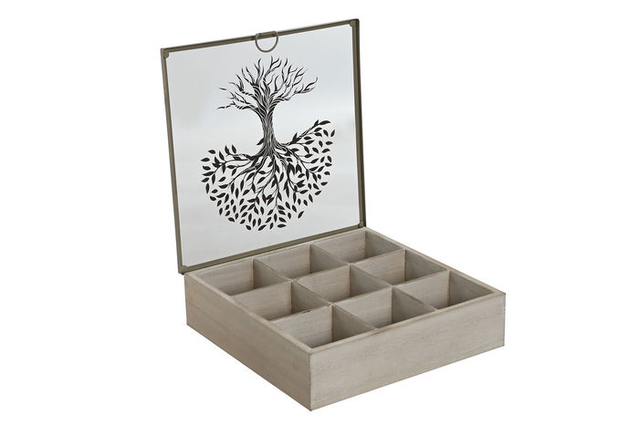DKD Home Decor Caja para Infusiones Tradicional Marron Beige 24 x 6.5 x 24 cm (2 Unidades)