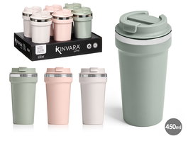 Kinvara Vaso Termico Tapa 450 ml Surtido Colores Claros Plastico/Metal 9x18x9 cm (Set de 12)