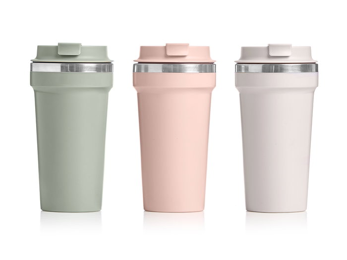 Kinvara Vaso Termico Tapa 450 ml Surtido Colores Claros Plastico/Metal 9x18x9 cm (Set de 12)