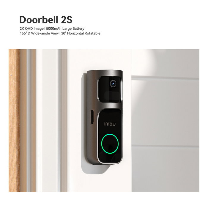 Imou DB2 S Kit Timbre Videoportero 2S 3MP WiFi Visión Nocturna 166º Campa H.265 512 GB MicroSD Negro para Hogar con Pared