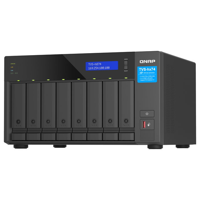 QNAP TVS-H874T-I7-32G NAS de Torre de 8 Bahías con Intel Core i7-12700, 32 GB RAM, Thunderbolt 4, Sistema de Archivos ZFS, 2x 2.5GbE