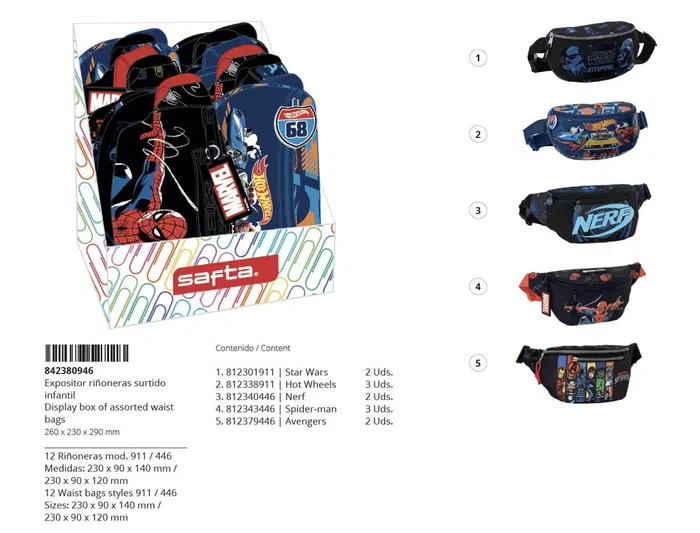 Safta Riñonera Expositor de 12 Unidades Surtidas 290x260x230 mm