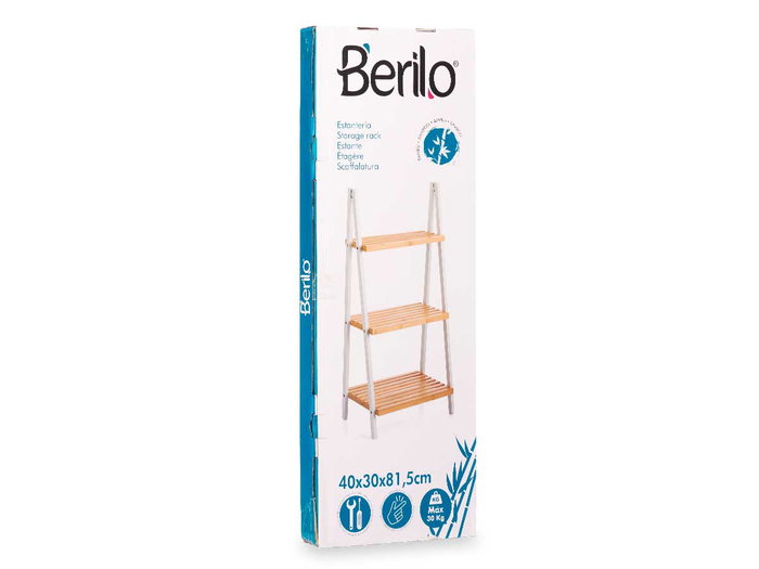 Berilo Estantería Escalera 3 Estantes Bambú Blanco 84x30 cm