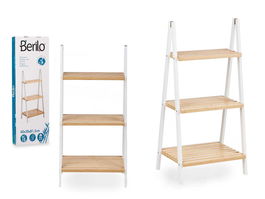 Berilo Estantería Escalera 3 Estantes Bambú Blanco 84x30 cm