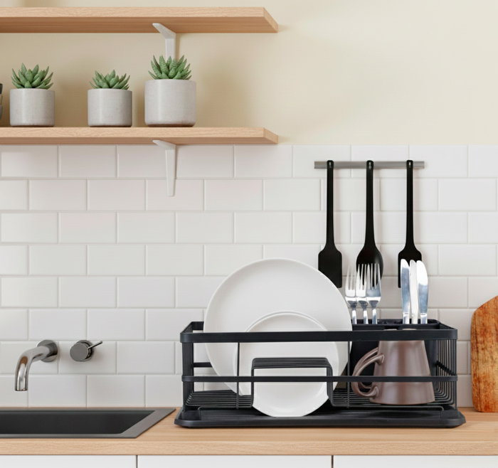 Inde Escurreplatos Metal con Bandeja Black 42,5 x 31,6 x 12,9 cm (4 Unidades)