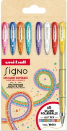 UNI-BALL Signo Sparkling 1mm Purpurina 8 Colores Pack de 8