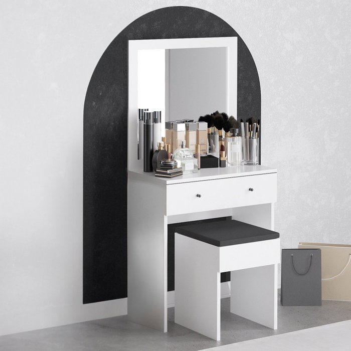 Hanah Home Mesa de Maquillaje Blanca con Espejo, 65x139x35cm