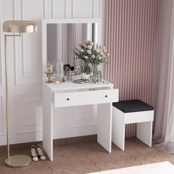 Hanah Home Mesa de Maquillaje Blanca con Espejo, 65x139x35cm