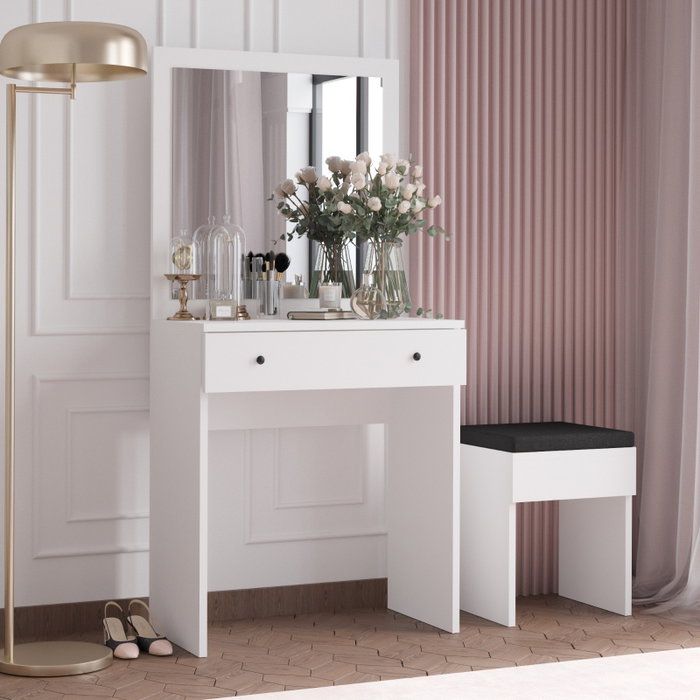Hanah Home Mesa de Maquillaje Blanca con Espejo, 65x139x35cm
