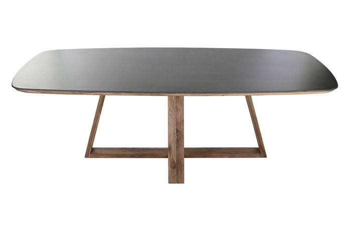 DKD Home Decor 2c24 Mesa Comedor Gris Natural Teca Reciclada y Cerámica 120 x 78 x 240 cm
