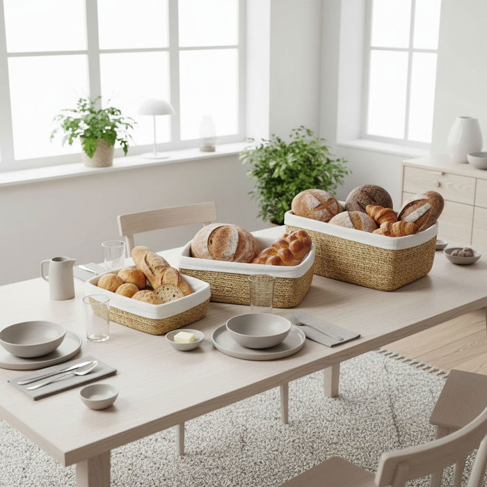 Inde Set de 3 Paneras Rectangulares con Funda 28 cm, 26 cm, 24 cm (8 Unidades)