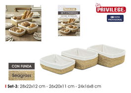 Inde Set de 3 Paneras Rectangulares con Funda 28 cm, 26 cm, 24 cm (8 Unidades)