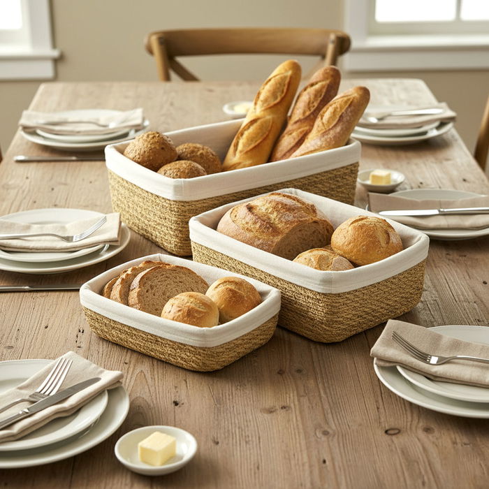 Inde Set de 3 Paneras Rectangulares con Funda 28 cm, 26 cm, 24 cm (8 Unidades)