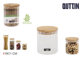 Quttin Tarro Óptico de Boro con Tapa de Bambú 9 x 11 cm 500 ml (12 Unidades)