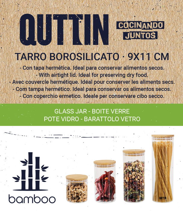 Quttin Tarro Óptico de Boro con Tapa de Bambú 9 x 11 cm 500 ml (12 Unidades)