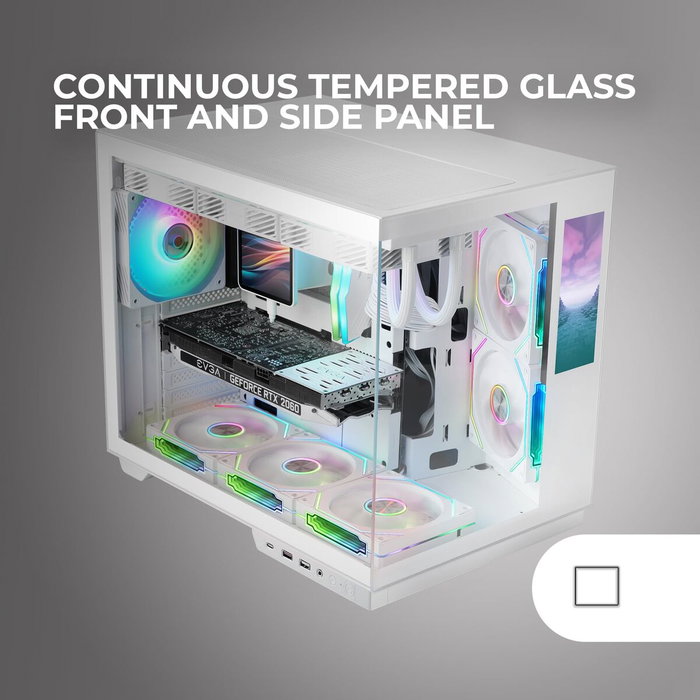 Mars Gaming MC-MIRAGE Caja Gaming Semitorre Blanca con Pantalla LCD IPS de 7,2 pulg. con Cristal Templado Panorámico