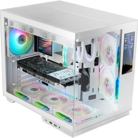 Mars Gaming Caja Gaming MC-MIRAGE ATX Blanca con Pantalla LCD IPS 7.2", Cristal Templado Panorámico, Doble Cámara y Soporte Refrigeración Líquida hasta 360 mm