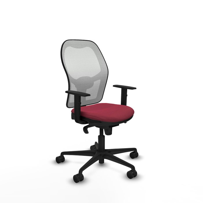 Silla de oficina Jorquera con mecanismo Sincro tapizada con Tela color Granate y malla color Blanco. Equipada con lumbar 1D, Brazos 1D y Ruedas 65mm nailon Silla de oficina Jorquera con mecanismo Sincro tapizada con Tela color Granate y malla color Blanco. Equipada con lumbar 1D, Brazos 1D y Ruedas 65mm nailon