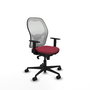Silla de oficina Jorquera con mecanismo Sincro tapizada con Tela color Granate y malla color Blanco. Equipada con lumbar 1D, Brazos 1D y Ruedas 65mm nailon