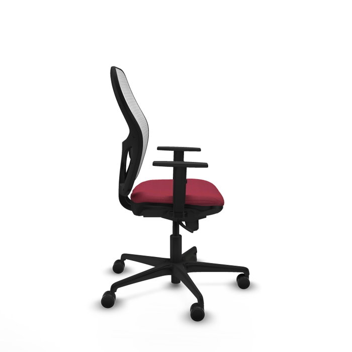 Silla de oficina Jorquera con mecanismo Sincro tapizada con Tela color Granate y malla color Blanco. Equipada con lumbar 1D, Brazos 1D y Ruedas 65mm nailon Silla de oficina Jorquera con mecanismo Sincro tapizada con Tela color Granate y malla color Blanco. Equipada con lumbar 1D, Brazos 1D y Ruedas 65mm nailon