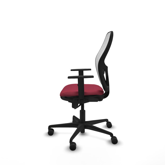 Silla de oficina Jorquera con mecanismo Sincro tapizada con Tela color Granate y malla color Blanco. Equipada con lumbar 1D, Brazos 1D y Ruedas 65mm nailon Silla de oficina Jorquera con mecanismo Sincro tapizada con Tela color Granate y malla color Blanco. Equipada con lumbar 1D, Brazos 1D y Ruedas 65mm nailon