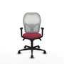 Silla de oficina Jorquera con mecanismo Sincro tapizada con Tela color Granate y malla color Blanco. Equipada con lumbar 1D, Brazos 1D y Ruedas 65mm nailon