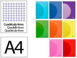 Liderpapel Libreta A4 360° Tapa Plástico 48 Hojas 90gr Cuadro 4mm Con Margen Colores Surtidos