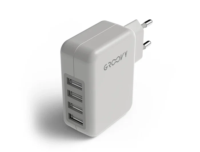 Groovy Cargador de Pared 2 USB + 2 USB-C 4.8A, Carga Rápida para Múltiples Dispositivos, Color Blanco Groovy Cargador de Pared 2 USB + 2 USB-C 4.8A, Carga Rápida para Múltiples Dispositivos, Color Blanco