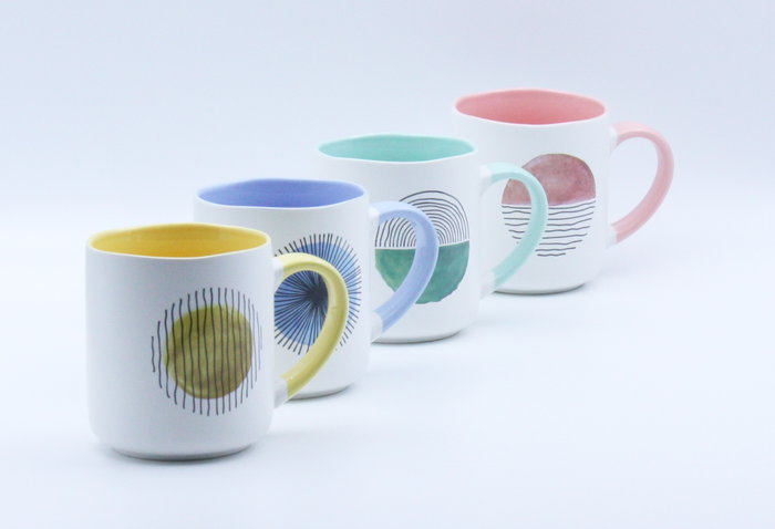 DKD Home Decor Set de 12 Tazas de Porcelana New Bone Surtidas Scandi