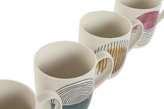 DKD Home Decor Set de 12 Tazas de Porcelana New Bone Surtidas Scandi