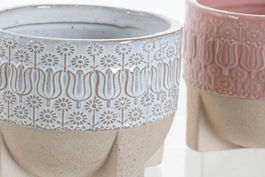 DKD Home Decor Maceta Indio Rosa Blanco Gres 12 x 10 x 12 cm (4 Unidades)