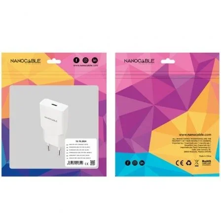 Nanocable Cargador de Pared 25W USB-C Blanco 1xUSB Tipo-C - 10.10.2024 Nanocable Cargador de Pared 25W USB-C Blanco 1xUSB Tipo-C - 10.10.2024