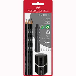 Faber Castell Set Grip 2001 Negro con Lápices de Grafito, Goma y Sacapuntas