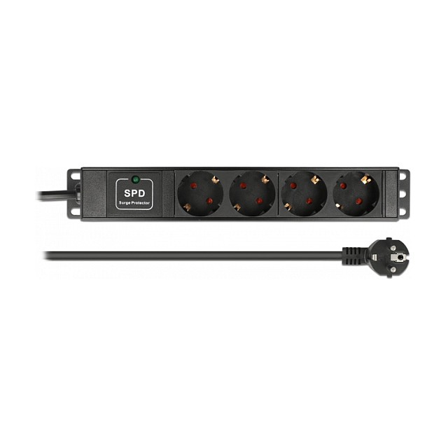 DeLOCK Regleta de 4 vías con protección contra sobretensiones 10″ Negra DeLOCK Regleta de 4 vías con protección contra sobretensiones 10″ Negra