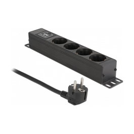 DeLOCK Regleta de 4 vías con protección contra sobretensiones 10″ Negra