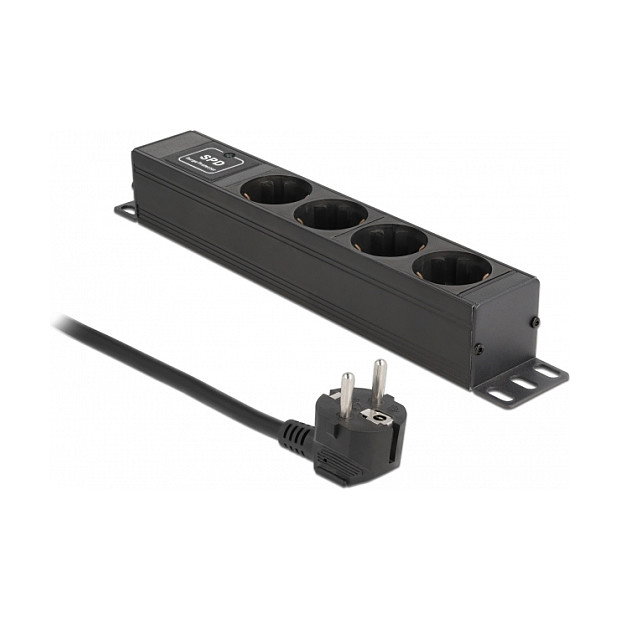 DeLOCK Regleta de 4 vías con protección contra sobretensiones 10″ Negra DeLOCK Regleta de 4 vías con protección contra sobretensiones 10″ Negra