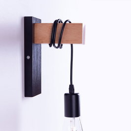 Greenice Aplique de pared Elle Negro y madera