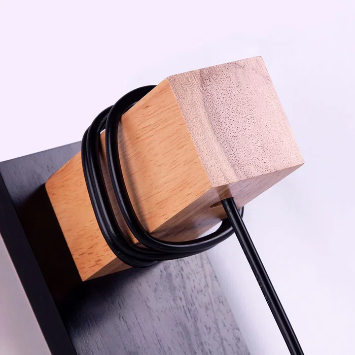 Aplique de Pared Elle SKD-W6000 Negro y Madera. Moderno, Vintage, Luz Lectura