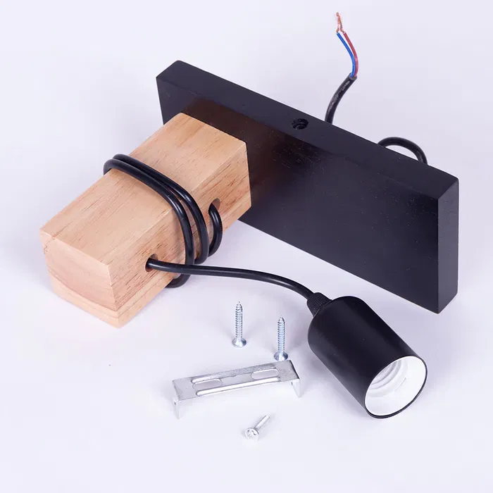 Aplique de Pared Elle SKD-W6000 Negro y Madera. Moderno, Vintage, Luz Lectura