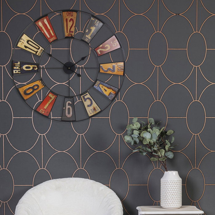 Home Deco Factory Reloj de Pared Industrial Chic Decorativo, Diámetro 80.5 cm, Diseño de Aspecto Reciclado, Metal
