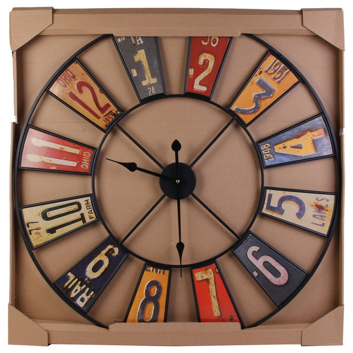 Home Deco Factory Reloj de Pared Industrial Chic Decorativo, Diámetro 80.5 cm, Diseño de Aspecto Reciclado, Metal