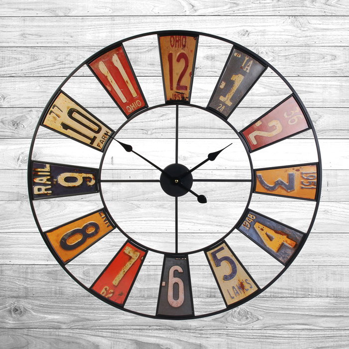 Home Deco Factory Reloj de Pared Industrial Chic Decorativo, Diámetro 80.5 cm, Diseño de Aspecto Reciclado, Metal
