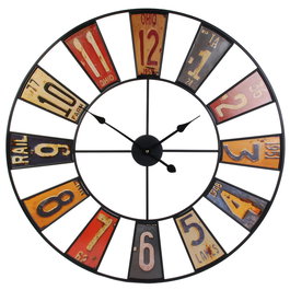 Home Deco Factory Reloj de Pared Industrial Chic Decorativo, Diámetro 80.5 cm, Diseño de Aspecto Reciclado, Metal