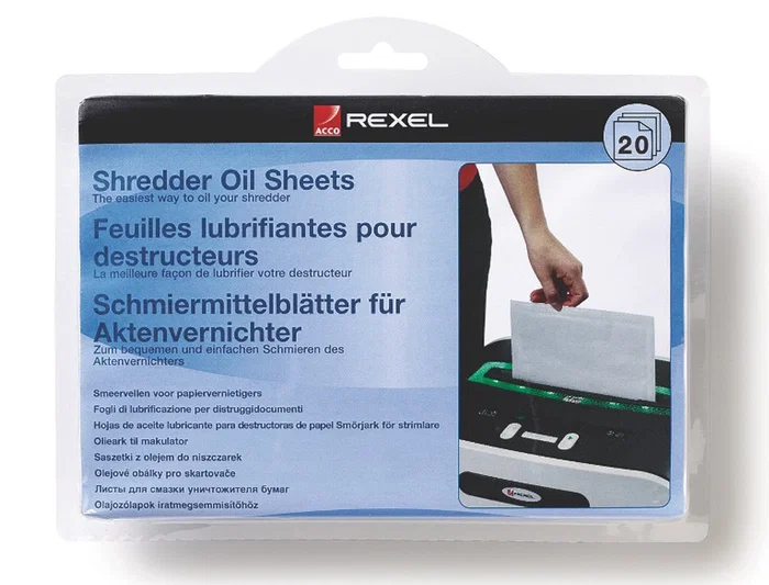 Rexel Hojas Lubricantes para Destructora, Paquete de 20, Tamaño DIN A5, Prolonga la Vida Útil